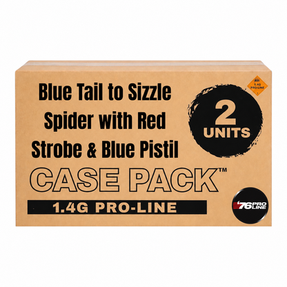 Pastel de 49 tiros Blue Tail a Sizzle Spider con luz estroboscópica roja y pistilo azul Línea Pro
