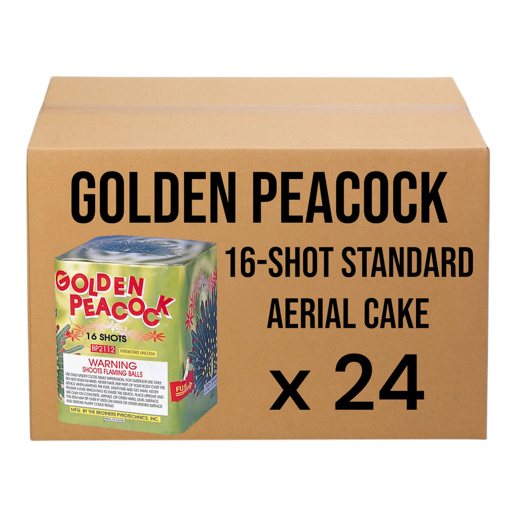 Golden Peacock 16-Shot Standard Aerial Cake | Case 24/1