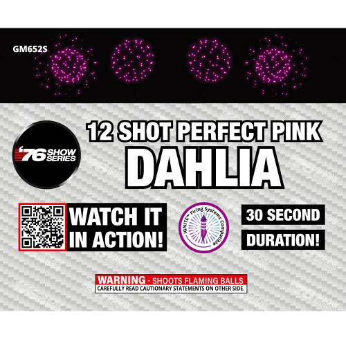 O/Pu/Pi/Aq Dahlia Asst (30 sec) 12-Shot Standard Aerial Cake | 1/4 Case