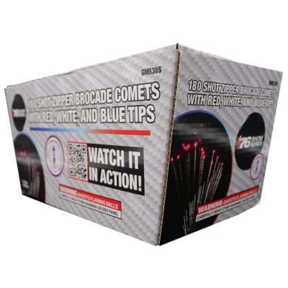 Z Brocade Comets w/ RWB Tips (8sec) 180-Shot XL Aerial Cake