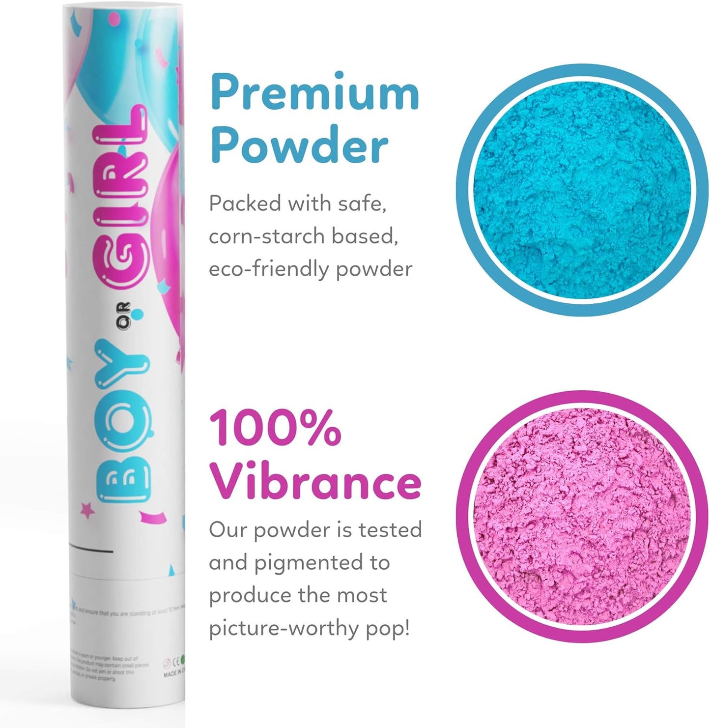 Gender Reveal Powder Smoke Bombs Cannon Poppers (3 Pink & 3 Blue Poppers)