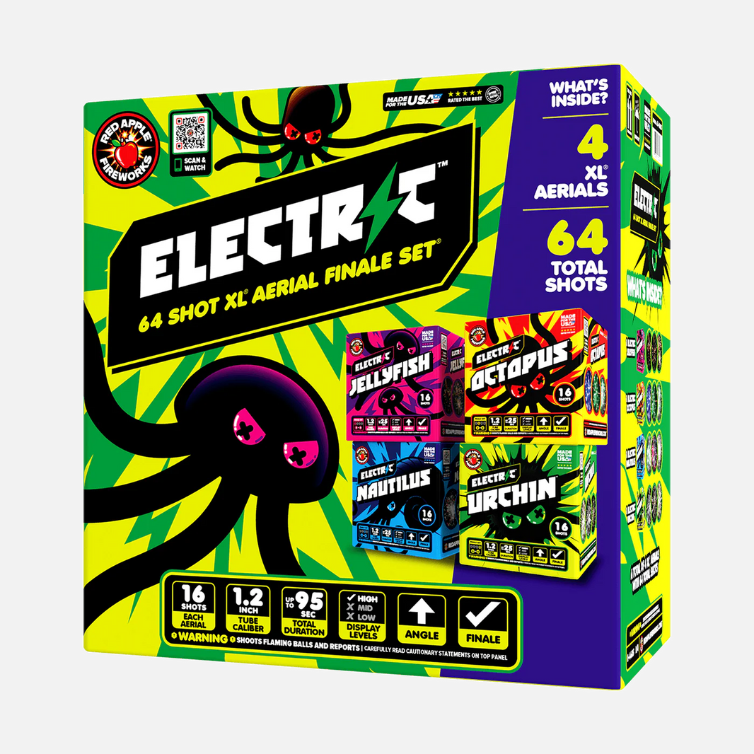 Set de Fuegos Artificiales Aéreos Electric™ 64-Disparos XL® Finale®