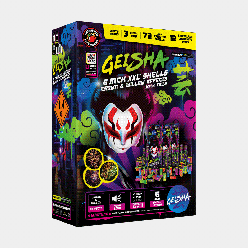 Geisha 24-Shot 6 in. XXL Canister Shells