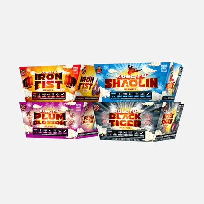 Set de fuegos artificiales aéreos Kung Fu™ de 120 disparos XL® para final de espectáculo®