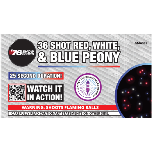 R/W/B Peony (25sec) 36-Shot XL Aerial Cake