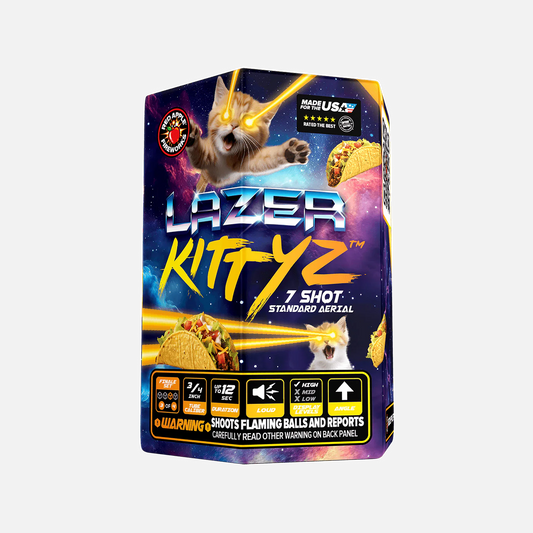 Lazer Kittyz™ 28 disparos de conjuntos estándar de fuegos artificiales de final de espectáculo®