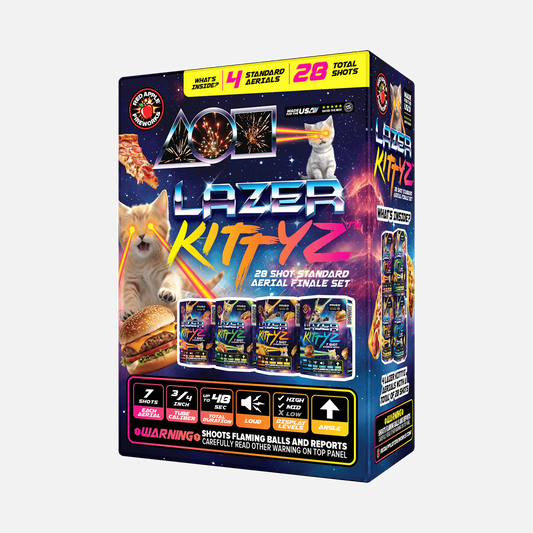 Lazer Kittyz™ 28 disparos de conjuntos estándar de fuegos artificiales de final de espectáculo®