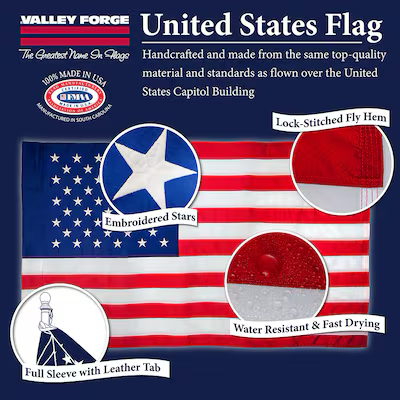 Valley Forge Flag 4.29-ft W x 2.42-ft H American Embroidered Banner