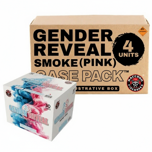 Tarta aérea XL para revelación de género (rosa) de 30 disparos | Caja paquete™ 4/1
