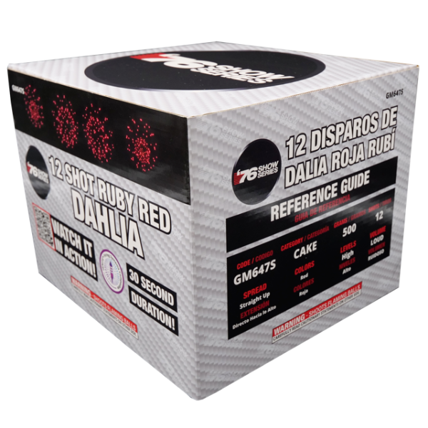 R/W/B Dahlia Asst (30 sec) 12-Shot Standard Aerial Cake | 1/3 Case