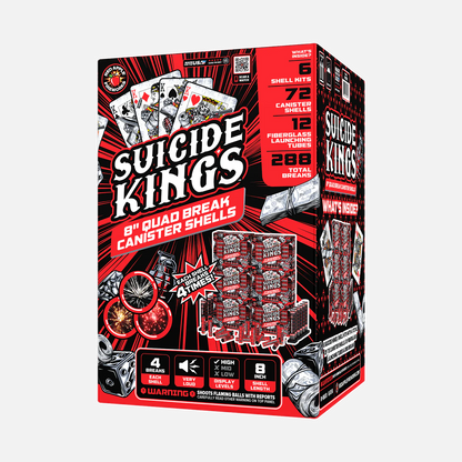 Suicide Kings 12-Shot 8 in. Quad Break Canister Shells