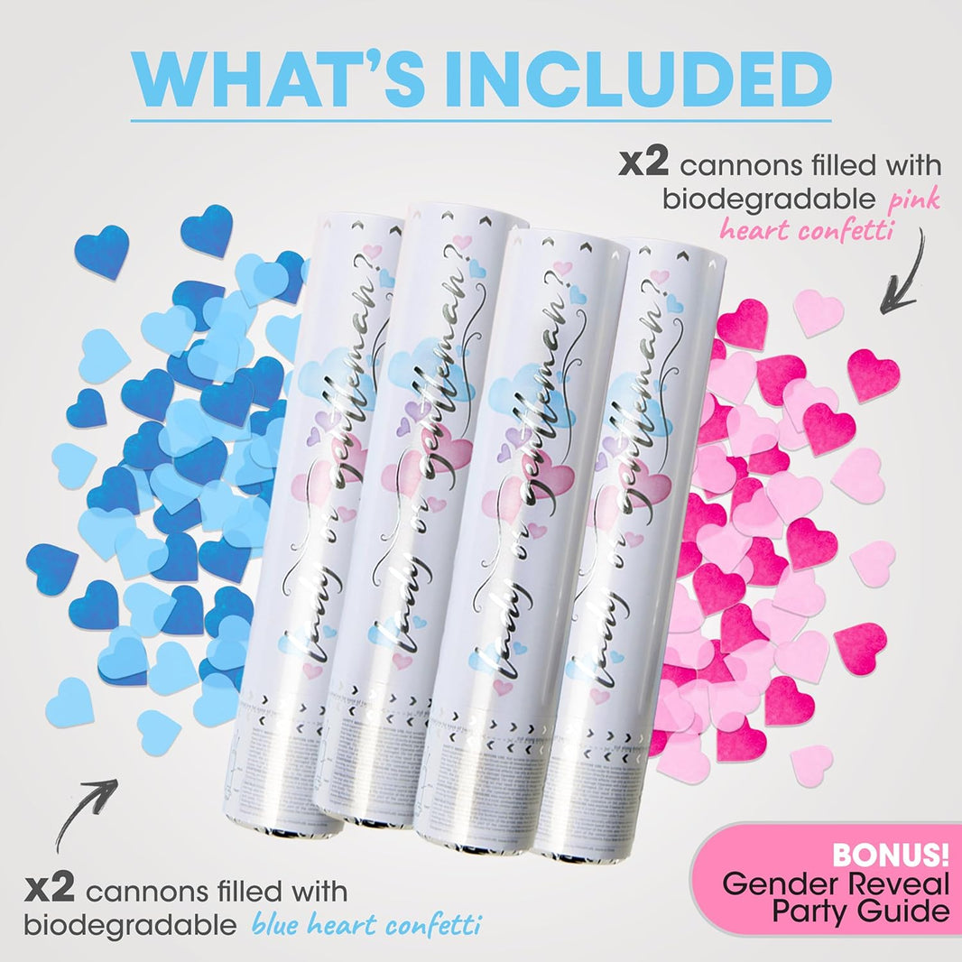 Gender Reveal Confetti Cannon (4-Pack, Blue & Pink)