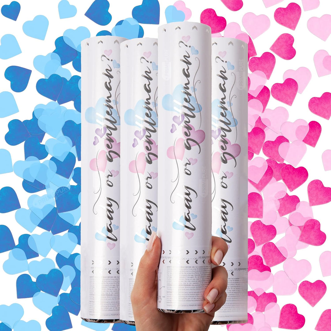 Gender Reveal Confetti Cannon (4-Pack, Blue & Pink)
