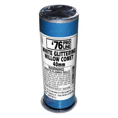 40mm White Glittering Willow Comet Single Shot Pro-Line