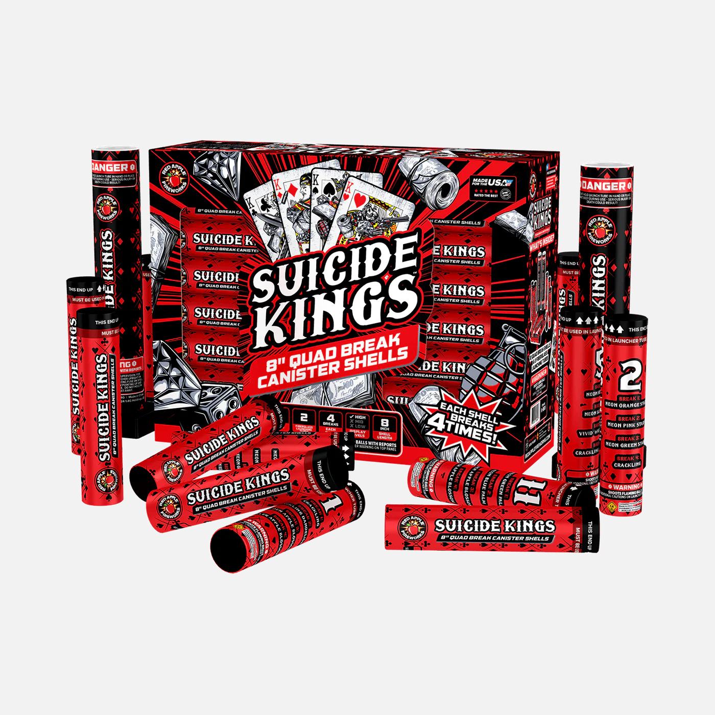 Suicide Kings 12-Shot 8 in. Quad Break Canister Shells