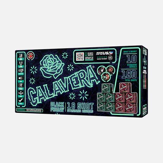 Black Friday Calavera® 18 Tiros Fuegos Artificiales Aéreos Estándar