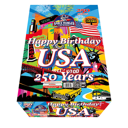 Feliz Cumpleaños USA Tarta Aérea XL de 250 Disparos