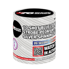 Blue to Red Strobe Peony w/Silver Spinning Tail 10-Shot Standard Aerial Cake