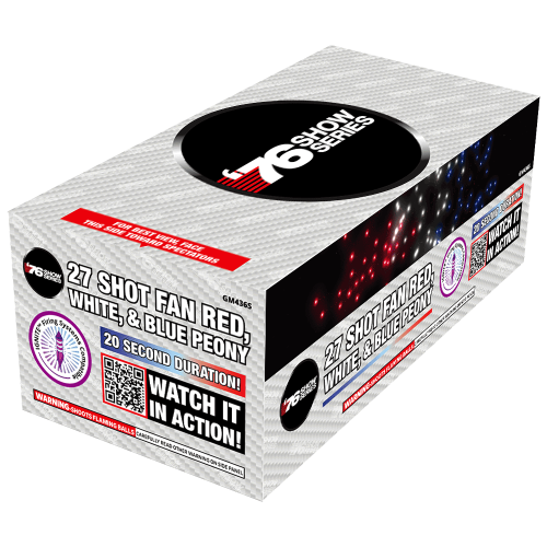 FAN R/W/B Peony (20sec) 27-Shot XL Aerial Cake