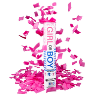 Cañón de confeti rosa para revelación de género