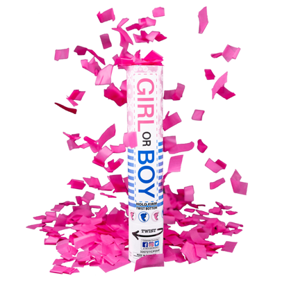 Cañón de confeti rosa para revelación de género