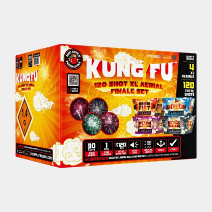 Set de fuegos artificiales aéreos Kung Fu™ de 120 disparos XL® para final de espectáculo®