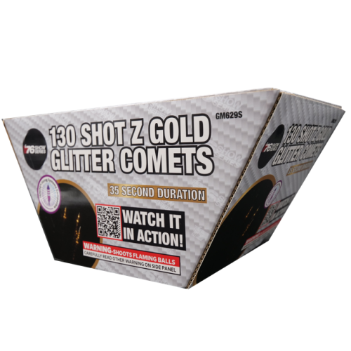 Z Gold Glitter Comets (35sec) 130-Shot XL Aerial Cake