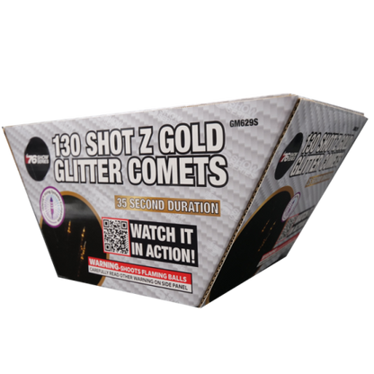 Z Gold Glitter Comets (35sec) 130-Shot XL Aerial Cake