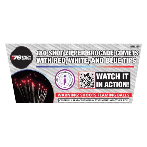 Z Brocade Comets w/ RWB Tips (8sec) 180-Shot XL Aerial Cake