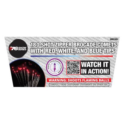 Z Brocade Comets w/ RWB Tips (8sec) 180-Shot XL Aerial Cake