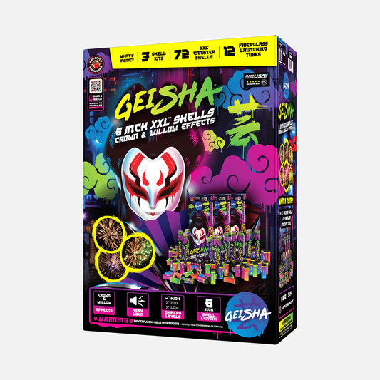 Geisha® 24 disparos de carcasas de mortero XXL™ de 6 pulgadas
