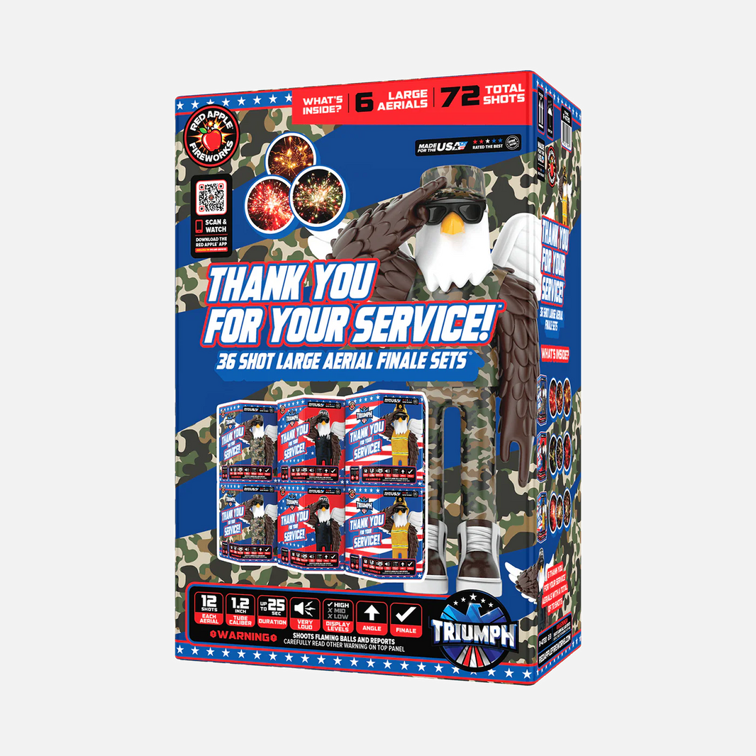 ¡Gracias por su servicio!™ Juego de fuegos artificiales de gran final aéreo de 72 disparos®