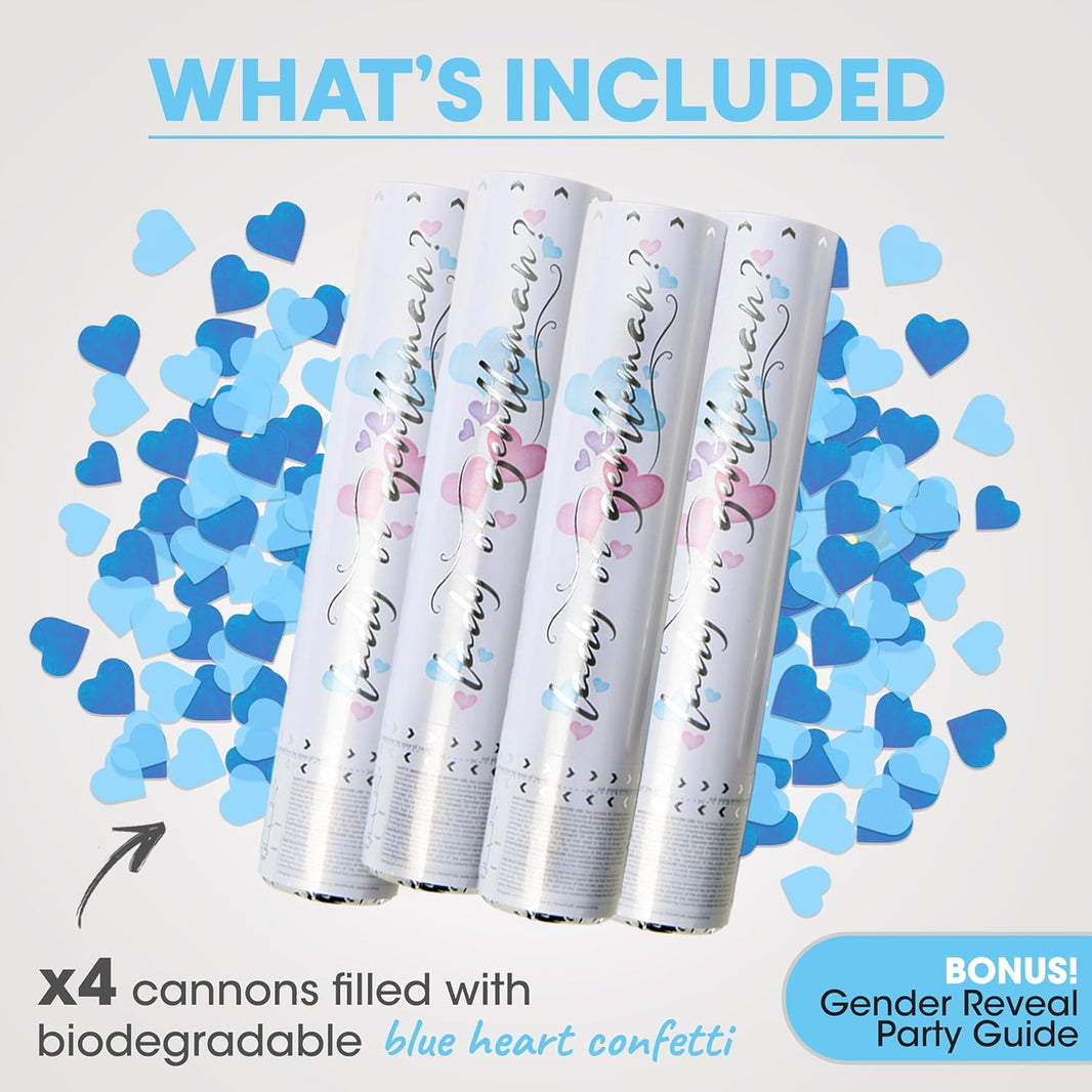 Gender Reveal Confetti Cannon (4-Pack, Blue)