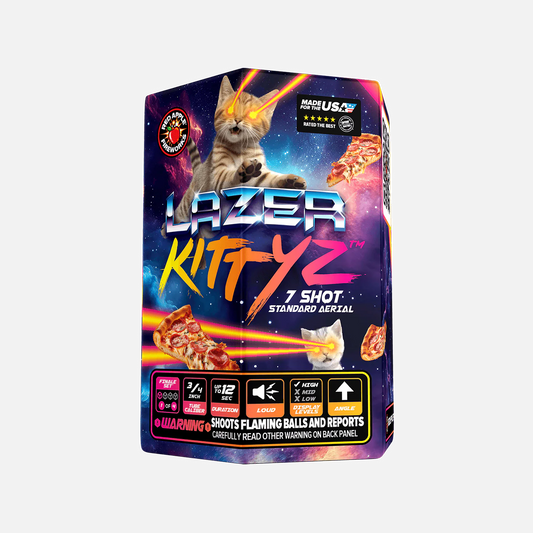 Lazer Kittyz™ 28 disparos de conjuntos estándar de fuegos artificiales de final de espectáculo®