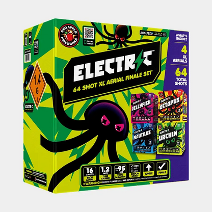 Set de Fuegos Artificiales Aéreos Electric™ 64-Disparos XL® Finale®