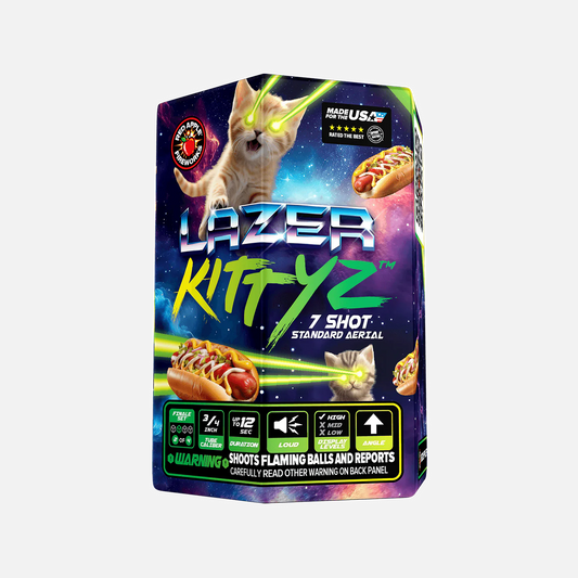 Lazer Kittyz™ 28 disparos de conjuntos estándar de fuegos artificiales de final de espectáculo®