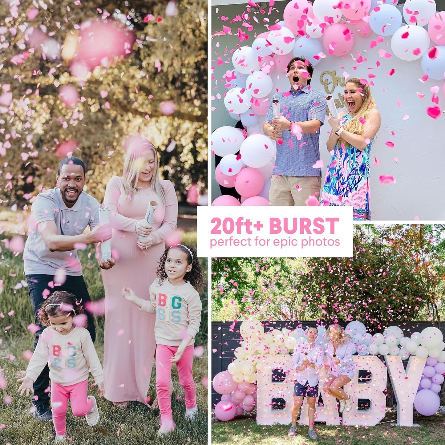 Gender Reveal Confetti Cannon (4-Pack, Pink)