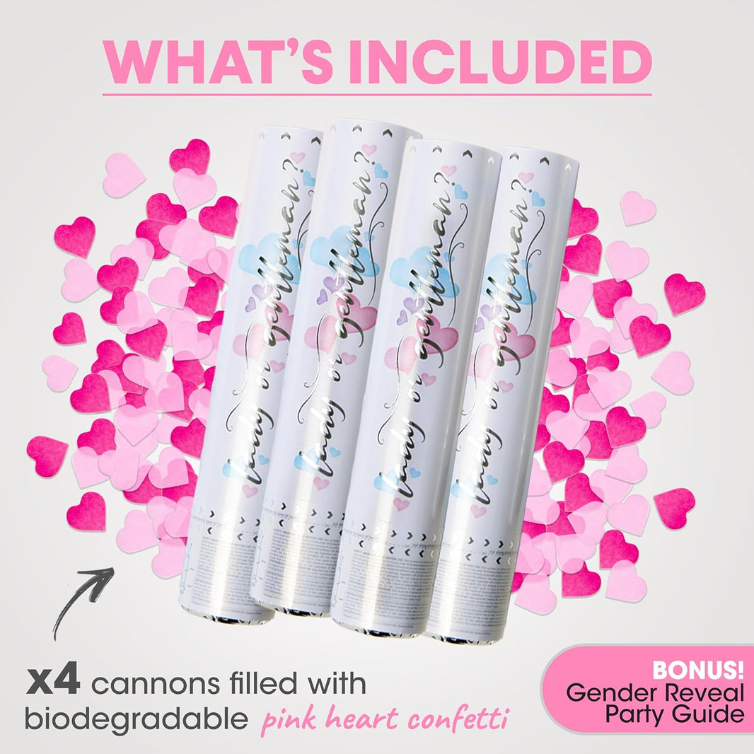 Gender Reveal Confetti Cannon (4-Pack, Pink)