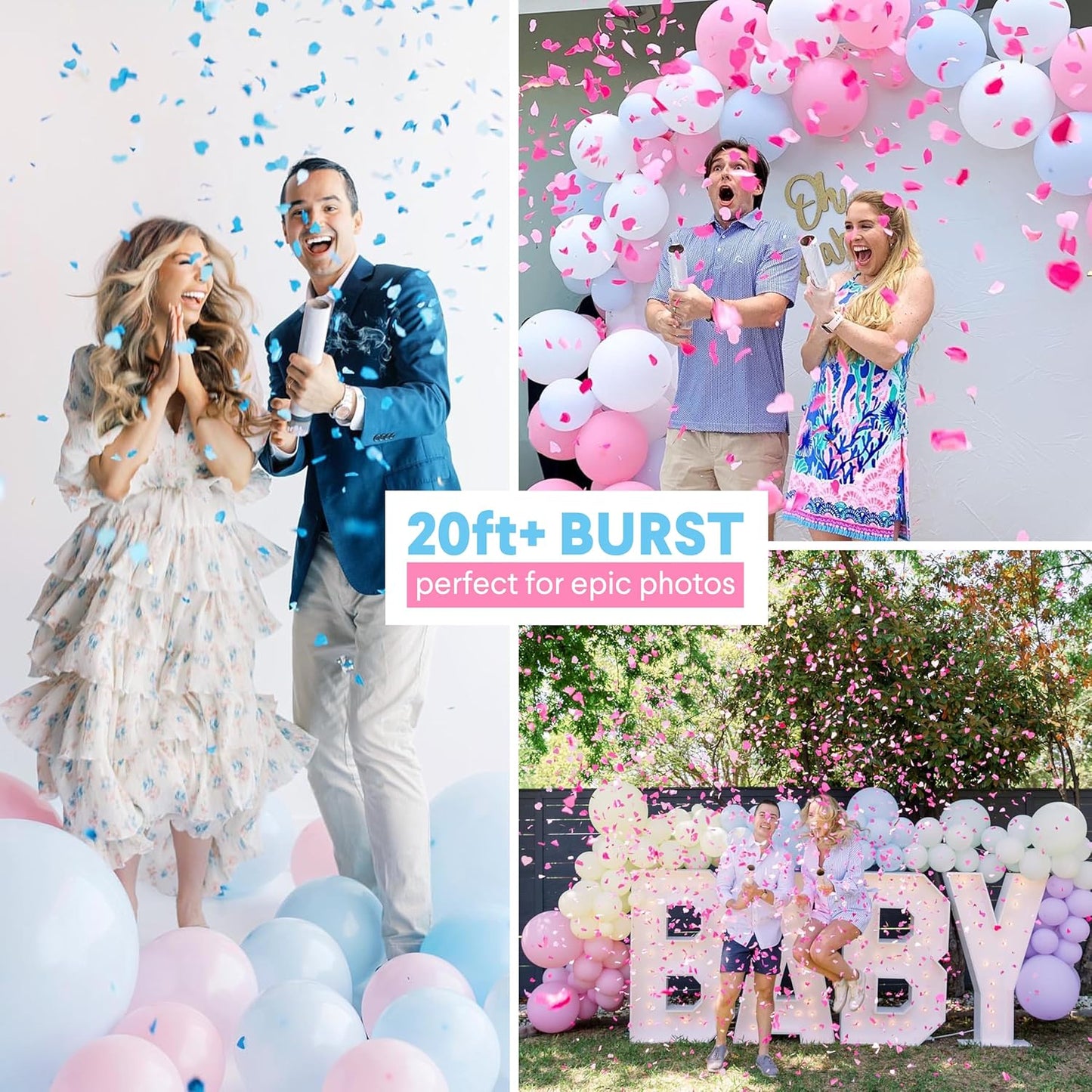Gender Reveal Confetti Cannon (4-Pack, Blue & Pink)