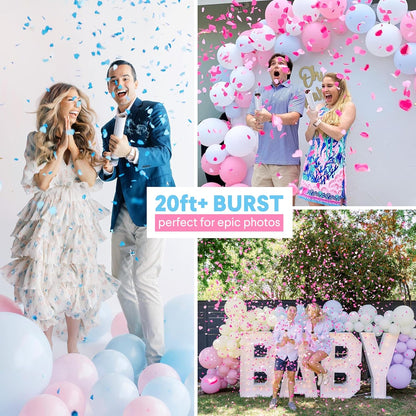 Gender Reveal Confetti Cannon (4-Pack, Blue & Pink)