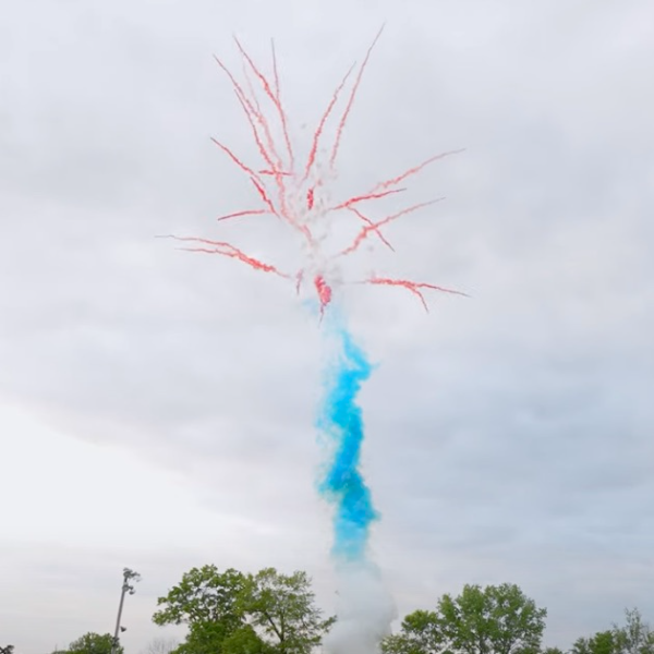 Blue Smoke Tail With Crackle Mine To Dump Red Smoke 49-Shot Pro-Line Cake