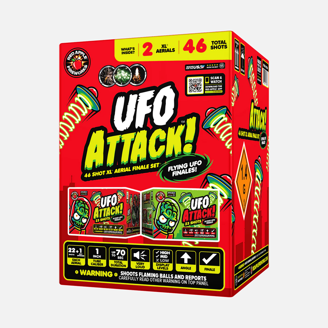 ¡Ataque OVNI!™ Juego de final aéreo XL® de 46 disparos® con OVNIs voladores.