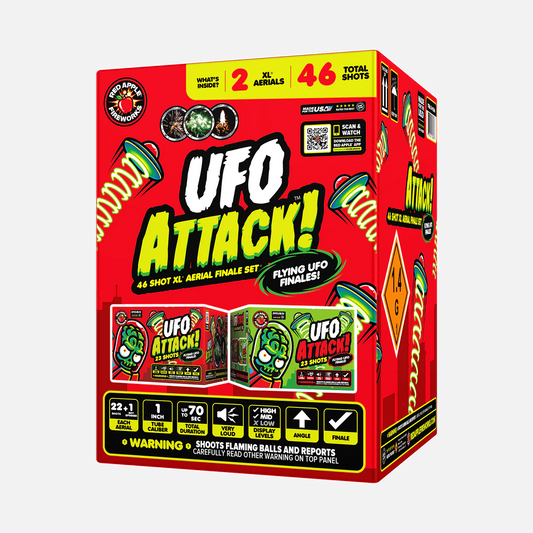 ¡Ataque OVNI!™ Juego de final aéreo XL® de 46 disparos® con OVNIs voladores.