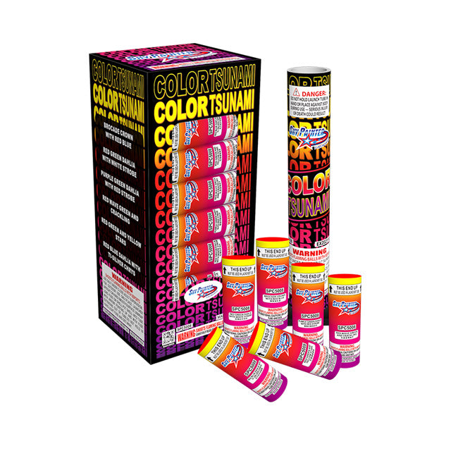 Caparazones de mortero Color Tsunami de 6 disparos y 5 pulgadas
