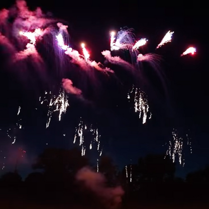 Cascada de Plata con Luces Estroboscópicas Azules y Rojas Torta de 49 Tiros Línea Profesional
