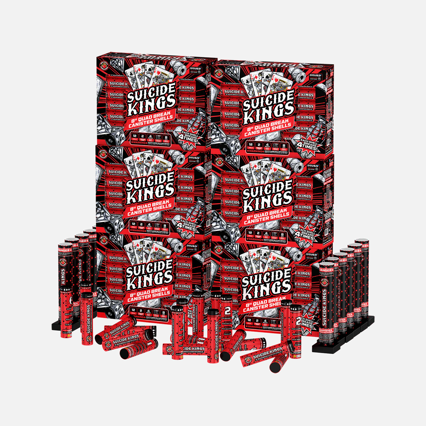 Suicide Kings 12-Shot 8 in. Quad Break Canister Shells