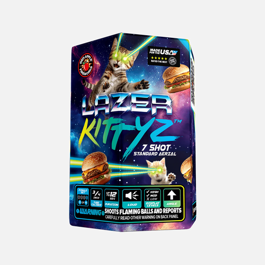 Lazer Kittyz™ 28 disparos de conjuntos estándar de fuegos artificiales de final de espectáculo®