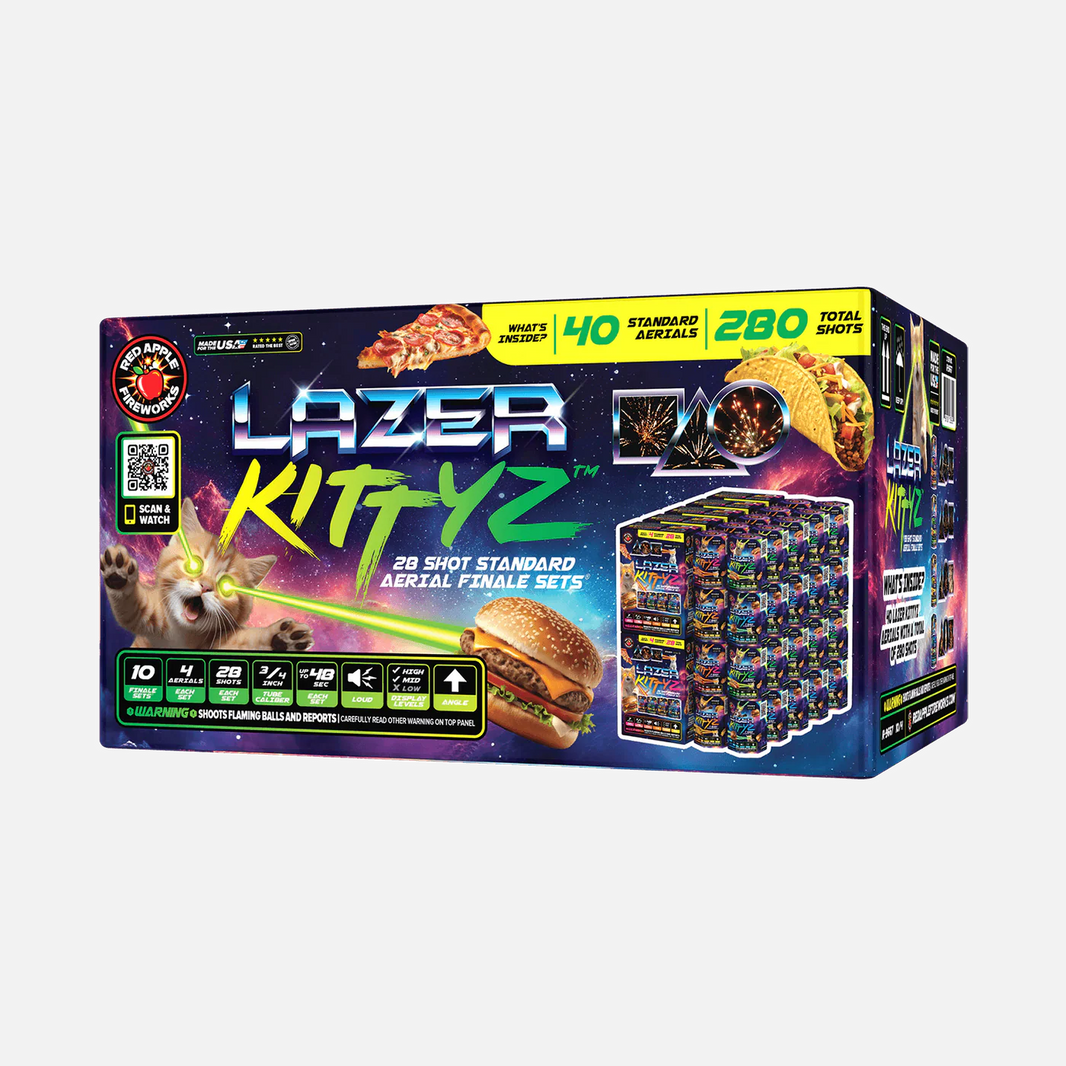 Lazer Kittyz™ 28 disparos de conjuntos estándar de fuegos artificiales de final de espectáculo®