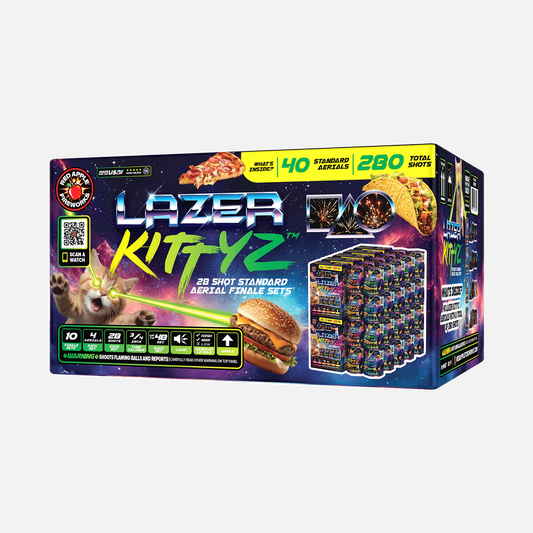 Lazer Kittyz™ 28 disparos de conjuntos estándar de fuegos artificiales de final de espectáculo®