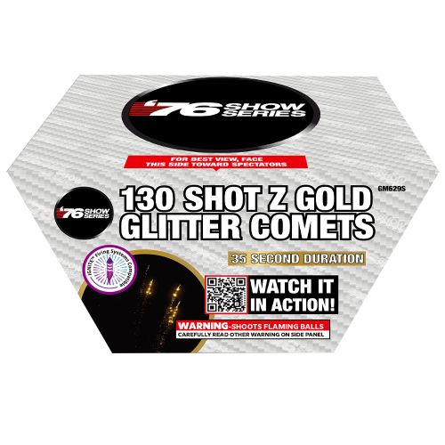 Z Gold Glitter Comets (35sec) 130-Shot XL Aerial Cake